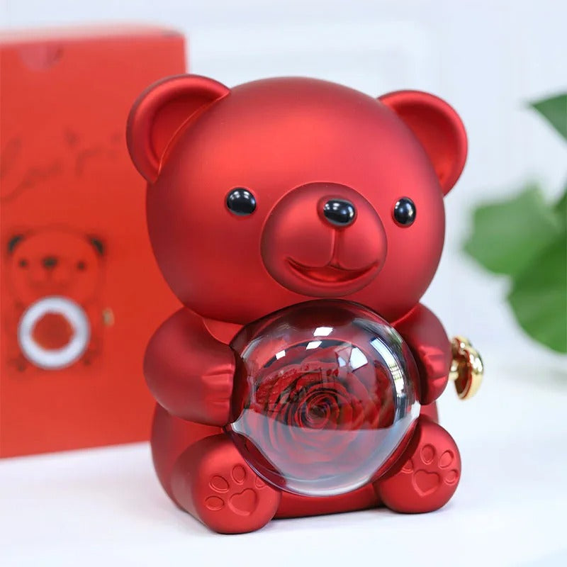 Bear with Eternal Rose and Heart Necklace