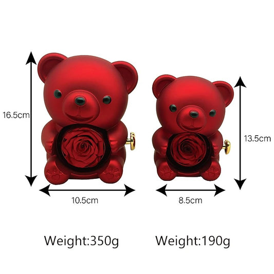 Bear with Eternal Rose and Heart Necklace