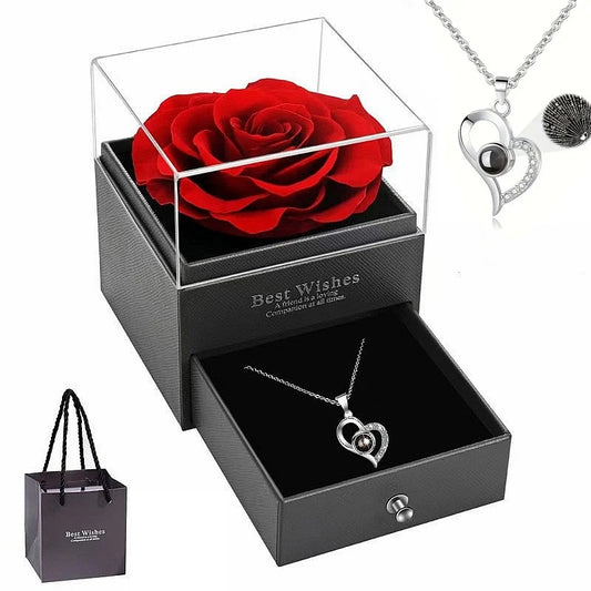Red Rose with Heart Necklace